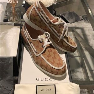 Brand New Men Gucci  Monogram boat shoes EU Sz 41